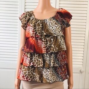 2/$25 DRESSBARN Multicolor Ruffle Short Sleeve Cotton Shirt Size Medium